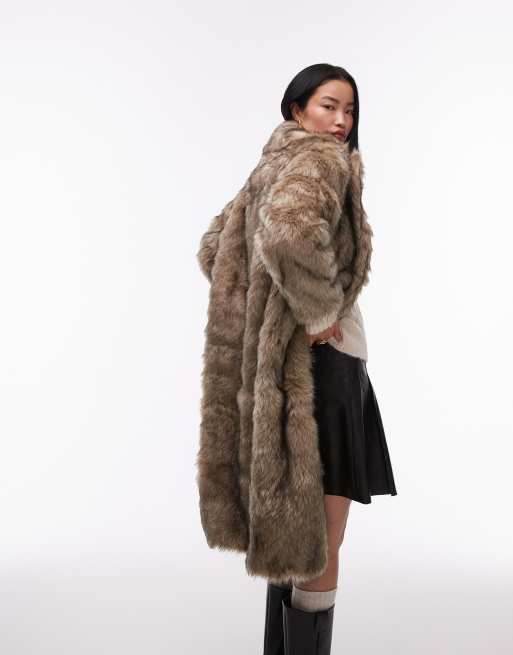 Topshop - Lang frakke i imiteret pels i flere farver, 4 af 4