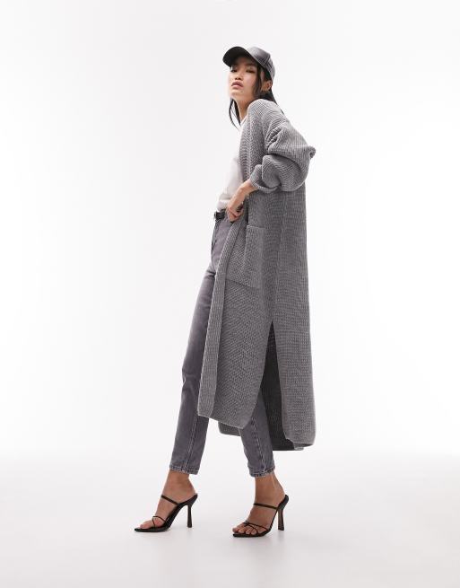 Topshop - Lang gebreid vest in grijs