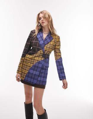 Topshop - Lang geschnittener Blazer mit buntem Karomuster