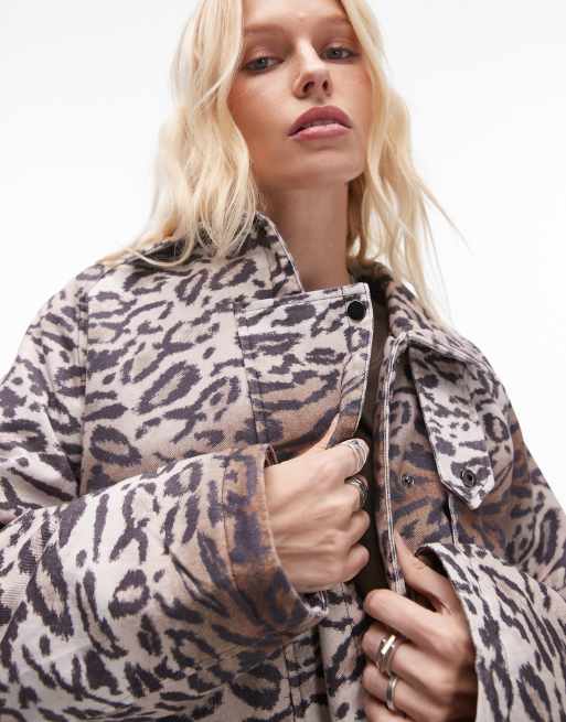 Topshop - Lang jakke i bomuld med dyreprint og quiltet for, 3 af 4