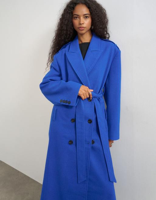 Topshop lång kappa i blått, 2 av 4