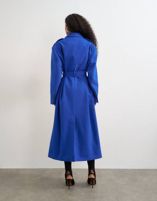 Topshop lång kappa i blått, 3 av 4