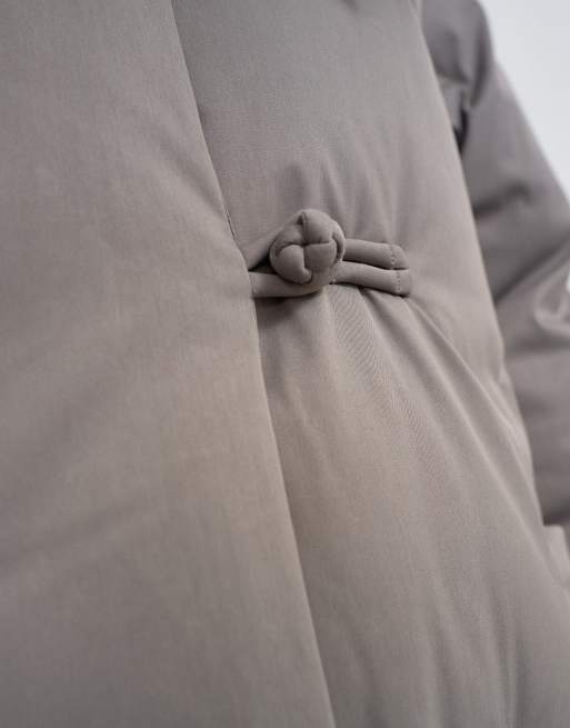 Topshop lång pufferjacka med pillow scarf i taupe, 3 av 4