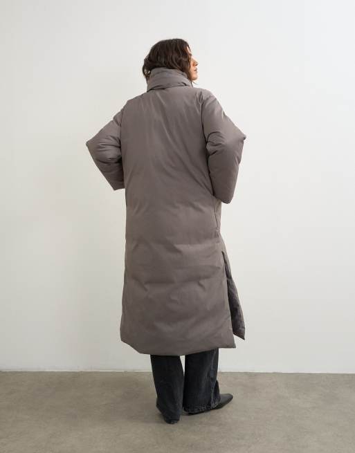 Topshop lång pufferjacka med pillow scarf i taupe, 4 av 4
