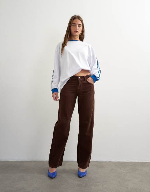 Topshop langärmeliges Oversize-Skater-T-Shirt mit Streifendetail in Weiß, 2 von 4