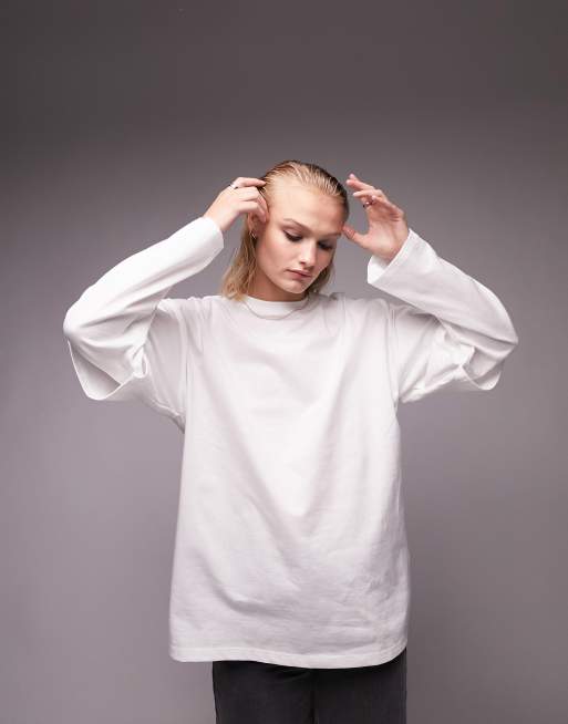 Topshop – Langärmliges 2-in-1-Skater-Shirt in Weiß