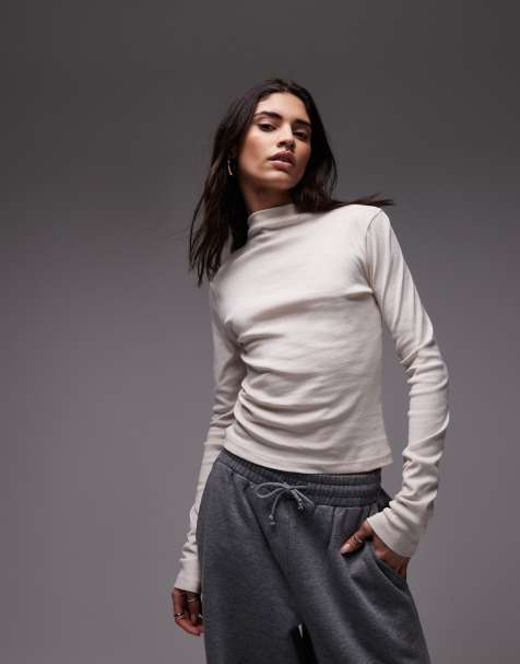 Topshop – Langärmliges Alltags-Oberteil in Wollweiß mit längerem Schnitt - view 1