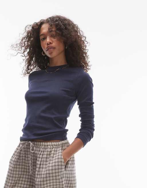 Topshop – Langärmliges Alltags-Shirt in Marineblau