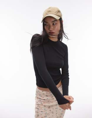 Topshop - Langärmliges Alltags-Shirt in Schwarz