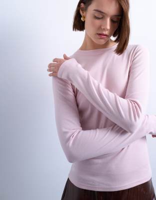 Topshop - Langärmliges Basic-T-Shirt in Hellrosa