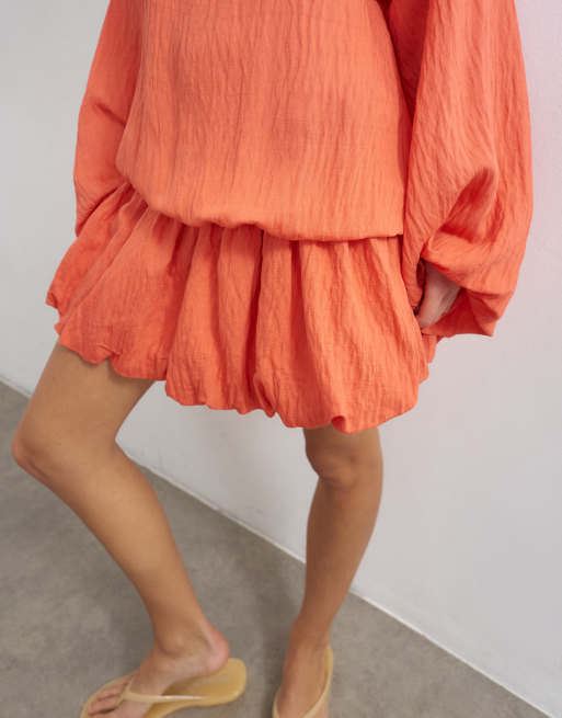 Topshop – Langärmliges Blouson-Minikleid in leuchtendem Korallenrot, 3 von 4