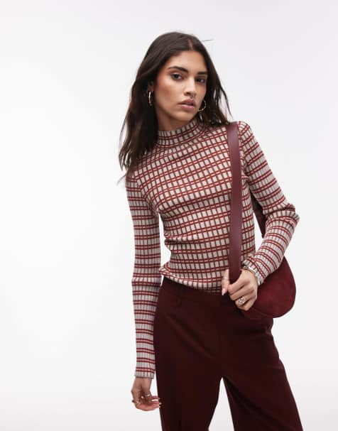 Topshop – Langärmliges, buntes Oberteil aus plattiertem Strick mit Karomuster - view 1