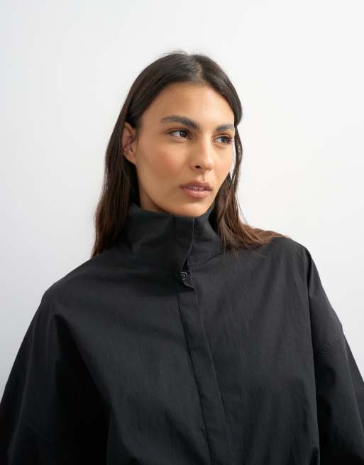 Topshop – Langärmliges Hemdblusenkleid in Anthrazitgrau mit Stehkragen und Wickeldetail, 3 von 4