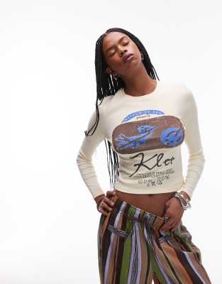 Topshop - Langärmliges, lizenziertes Shirt in Gelb mit „Paul Klee"-Print und knappem Schnitt