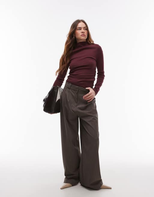 Topshop – Langärmliges Oberteil in Burgunderrot und Stehkragen, 2 von 4