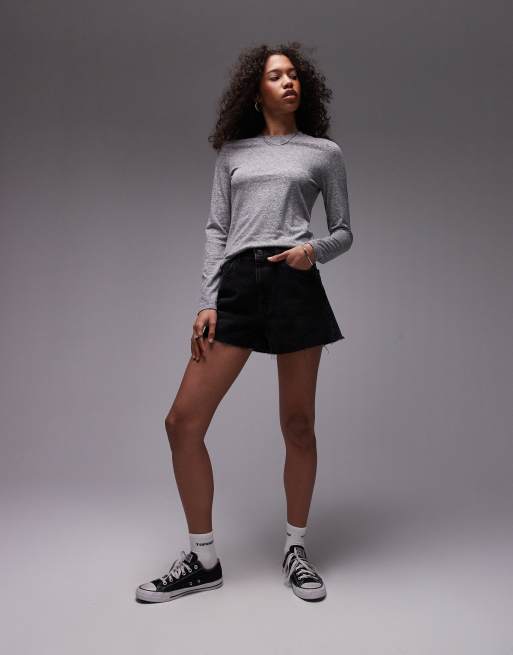 Topshop – Langärmliges Oberteil in Grau meliert mit Rundhalsausschnitt, 3 von 4
