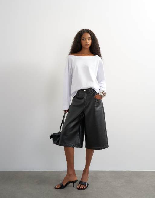 Topshop langärmliges Oberteil mit überschnittenen Schultern in Weiß, 3 von 4