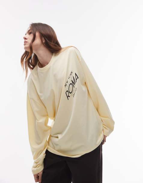 Topshop – Langärmliges Skater-Oberteil in Gelb mit Roma-Grafik - view 1