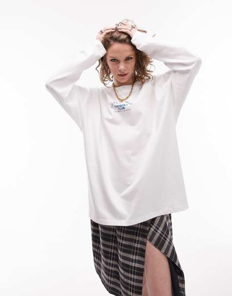 Topshop – Langärmliges Skater-Shirt in Weiß mit „Livewell Sport“-Print - view 1