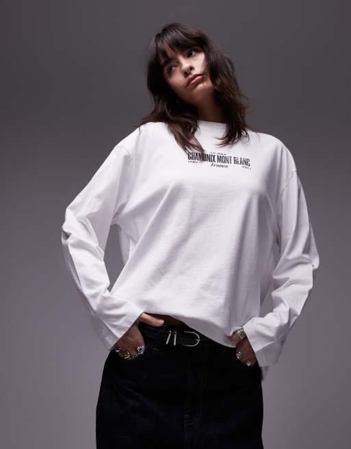 Topshop – Langärmliges Skater-T-Shirt in Weiß mit Chamonix-Grafik, 2 von 4