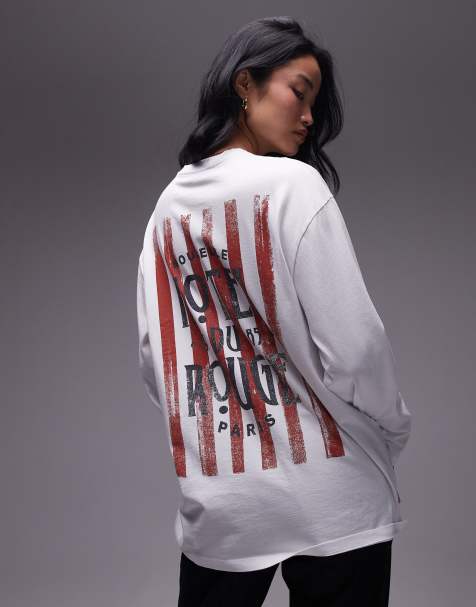 Topshop – Langärmliges Skater-T-Shirt in Weiß mit „Hotel Rouge“-Grafik - view 1