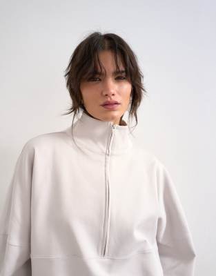 Topshop - Langärmliges Sweatshirt aus Interlock-Stoff in Steingrau mit Trichterkragen und Reißverschluss, Kombiteil-Neut...