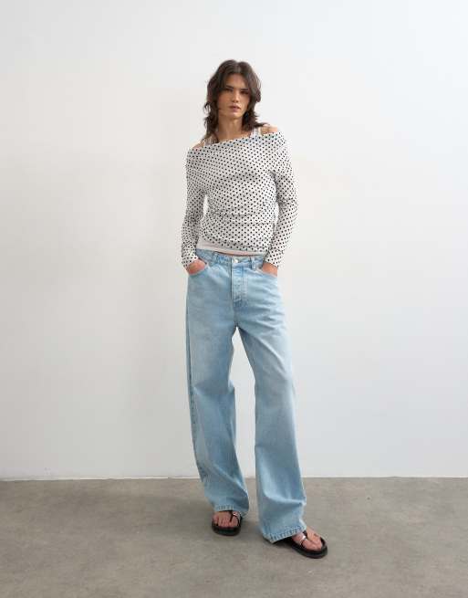 Topshop – Langärmliges, zweilagiges Oberteil mit Muster in Schwarz-Weiß, 2 von 4