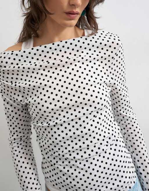 Topshop – Langärmliges, zweilagiges Oberteil mit Muster in Schwarz-Weiß, 3 von 4