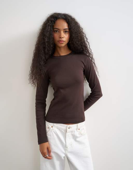 Topshop Langarmshirt für jeden Tag in Schokobraun, 1 von 4