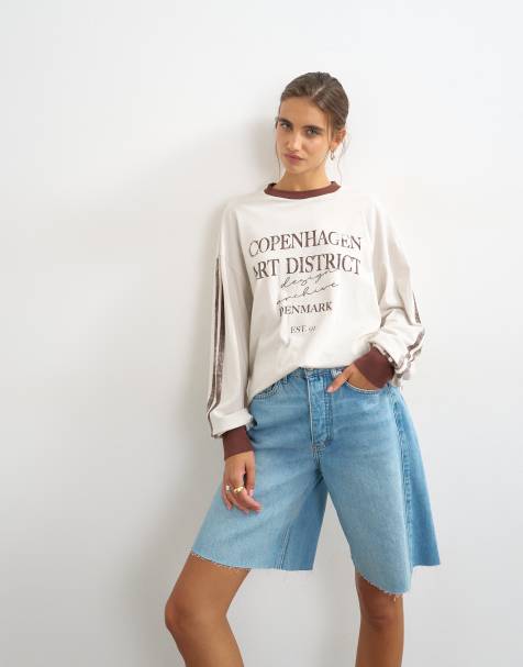 Topshop lange barrel-shorts i lys vask - view 1
