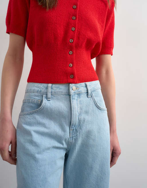 Topshop - Lange denim short met bleekwassing, 5 van 5