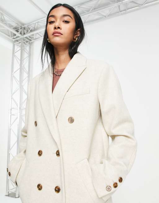 Topshop - Lange double breasted jas in lichtbeige, 3 van 4