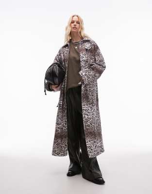 Topshop - Lange Jacke aus Baumwolle mit Animalprint und gesteppten Futter-Bunt