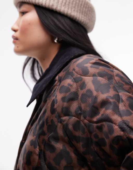 Topshop - Lange jas met corduroy kraag en luipaardprint in multi, 2 van 4