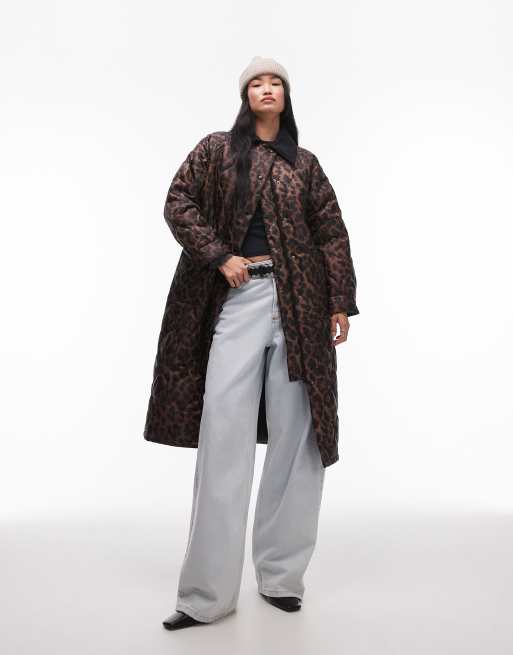 Topshop - Lange jas met corduroy kraag en luipaardprint in multi, 4 van 4
