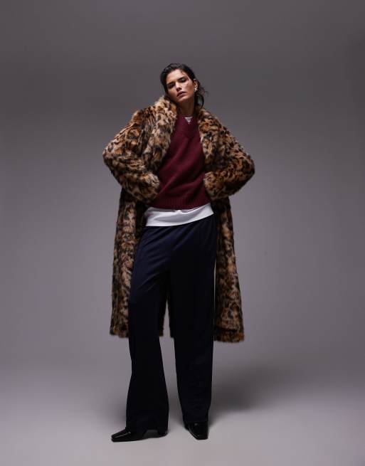 Topshop - Lange jas van imitatiebont in multi, 3 van 4