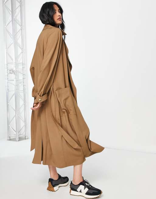 Topshop - Lange jas van keperstof in camel, 4 van 4