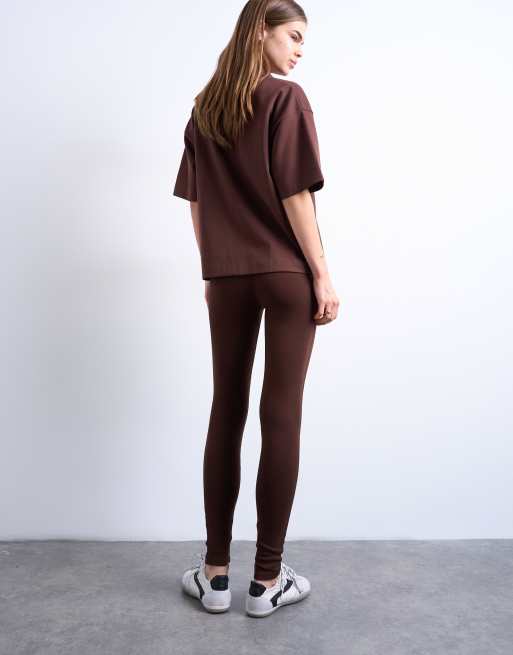 Topshop - Lange legging van zware stof in chocoladebruin, 3 van 5