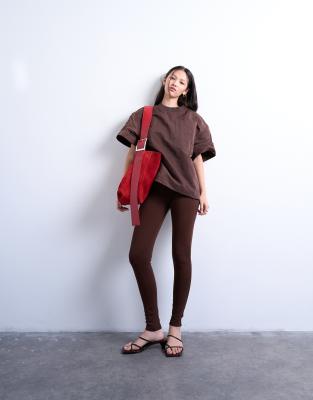 Topshop - Lange Leggings aus schwerem Stoff in Schokobraun-Brown