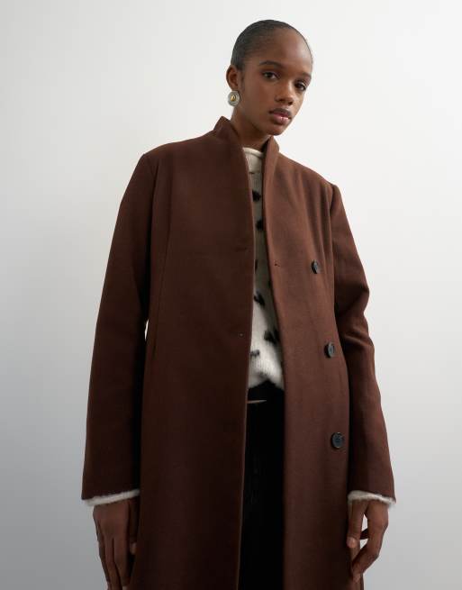 Topshop lange nette jas in donkerbruin, 4 van 4