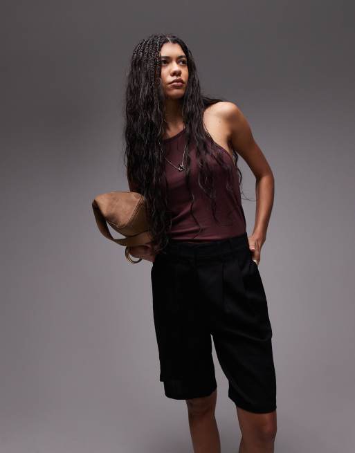 Topshop - Lange sorte shorts i hørblanding