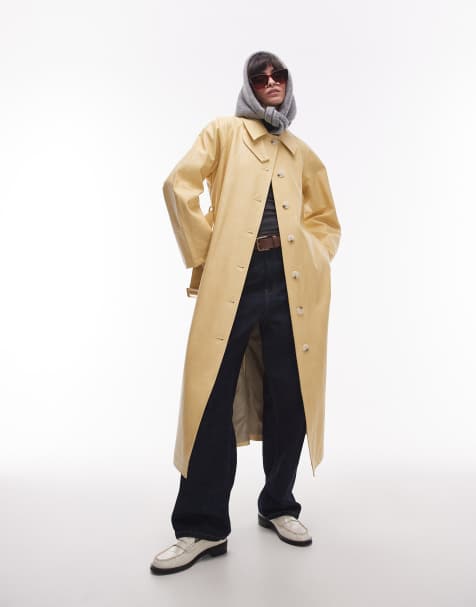 Topshop – Langer Oversize-Trenchcoat aus Kunstleder in der Farbe Buttermilch - view 1