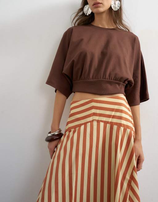 Topshop – Langer Tellerrock in Buttermilchgelb gestreift mit tiefer Taille, 3 von 5