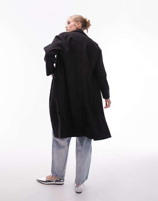 Topshop – Langer zweireihiger Mantel in Schwarz, 2 von 4