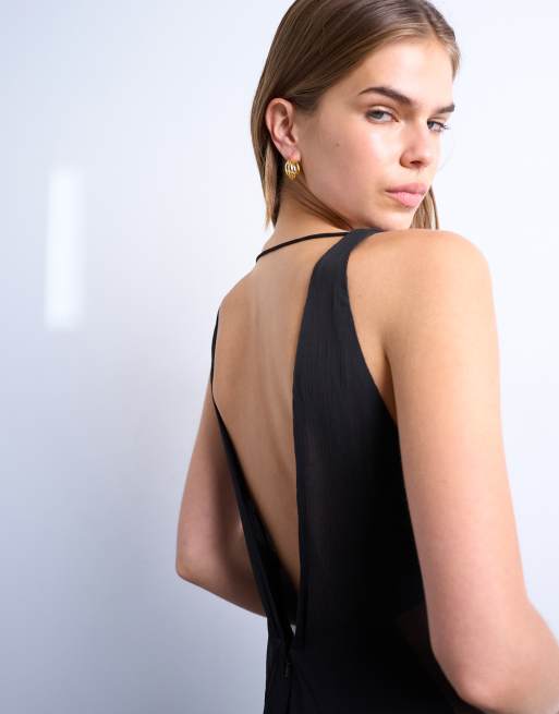 Topshop – Langes Kleid für besondere Anlässe, mit tiefem Ausschnitt und transparenten Einsätzen in Schwarz, 3 von 4