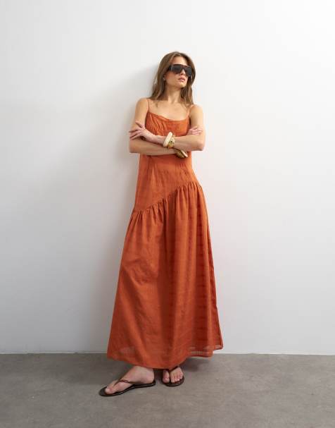 Topshop – Langes Sommerkleid zum Hineinschlüpfen in Orange - view 1