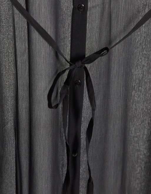 Topshop – Langes Strandhemd in Schwarz, 3 von 4