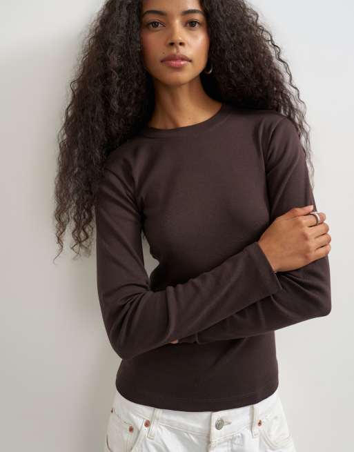 Topshop langærmet hverdags-T-shirt i chokolade, 4 af 4