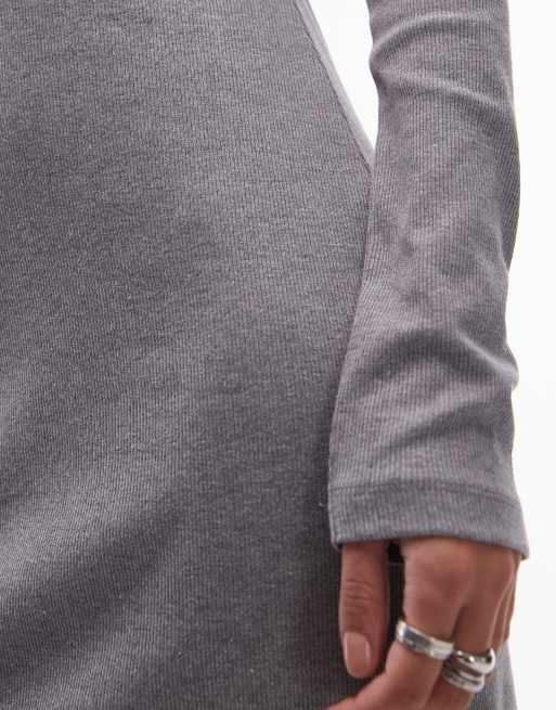Topshop - Langærmet og gråmeleret minikjole med rund hals, 3 af 4