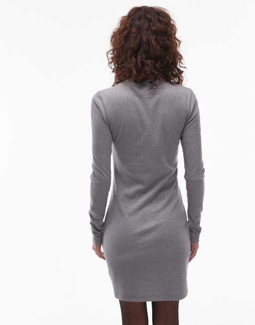 Topshop - Langærmet og gråmeleret minikjole med rund hals, 4 af 4